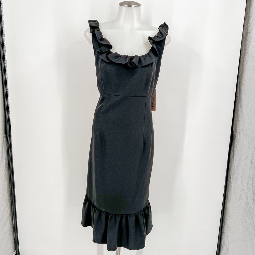 NWT! Nanette Lepore Black Sleeveless Midi Ruffle Dress